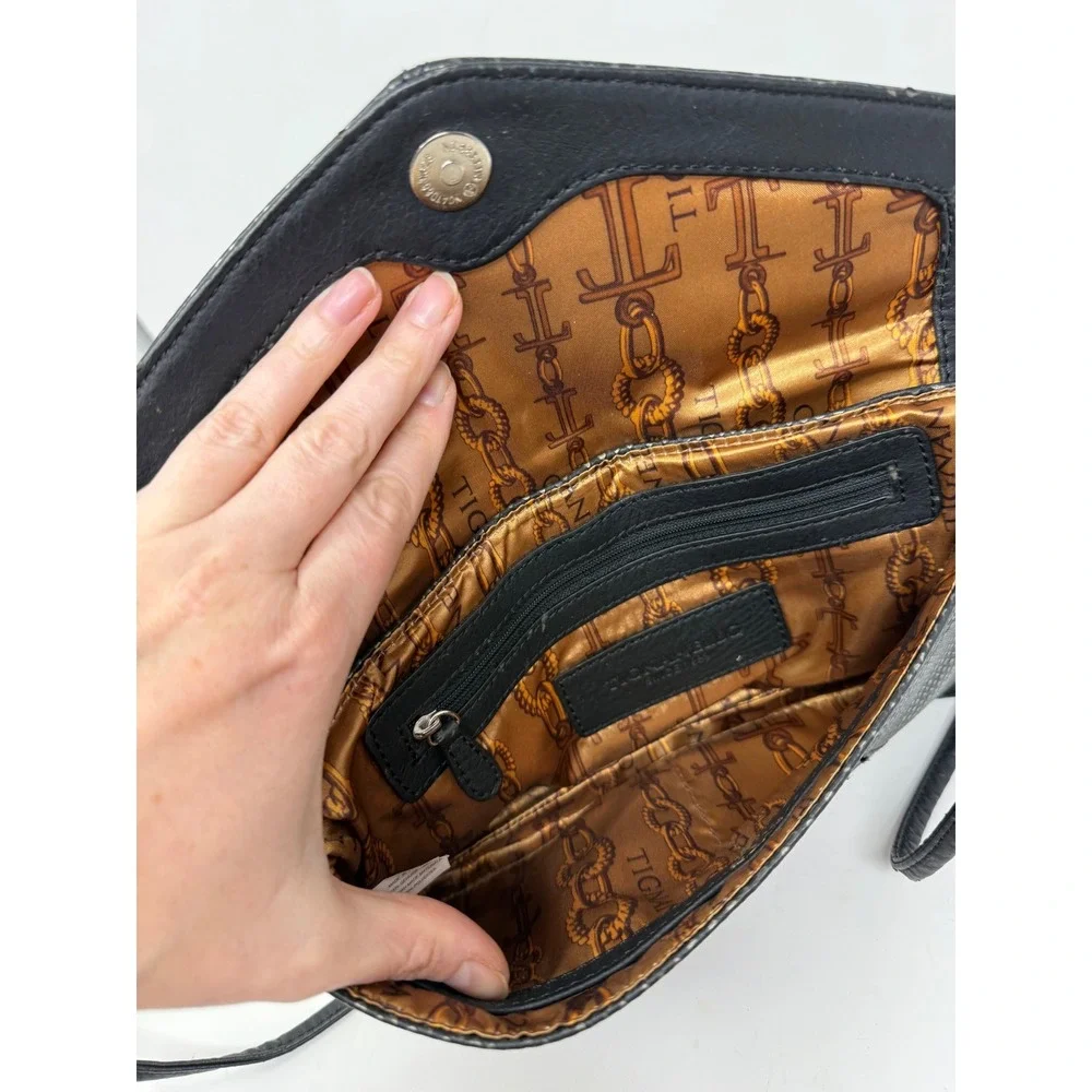 Tignanello Black Snakeskin Embossed Leather Crossbody Envelope‎ Clutch Bag